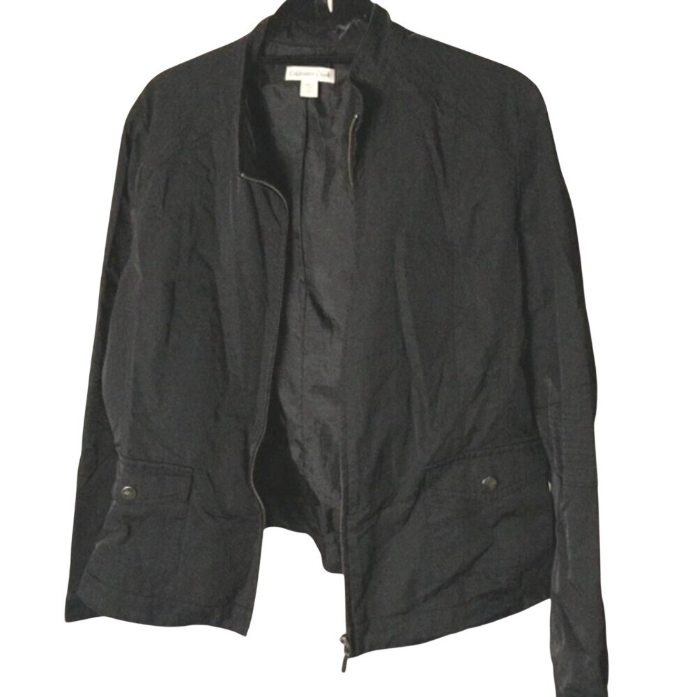 Coldwater Creek Jacket Women 14‎ Black Excellent Zip Up Mock Neck Cotton Blend
